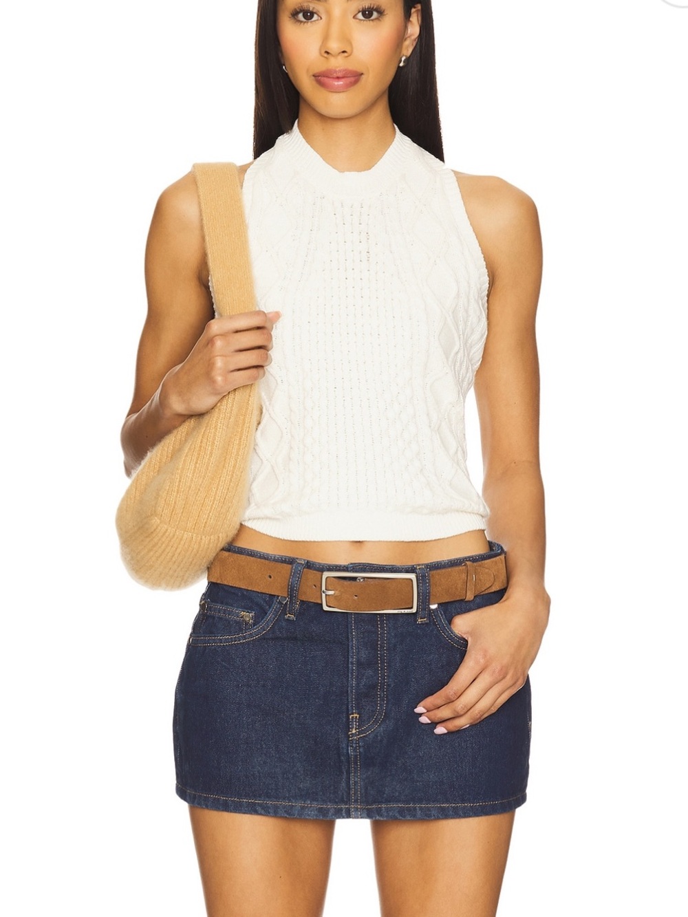 Central Park West White Cable Knit Sleeveless Crop Top